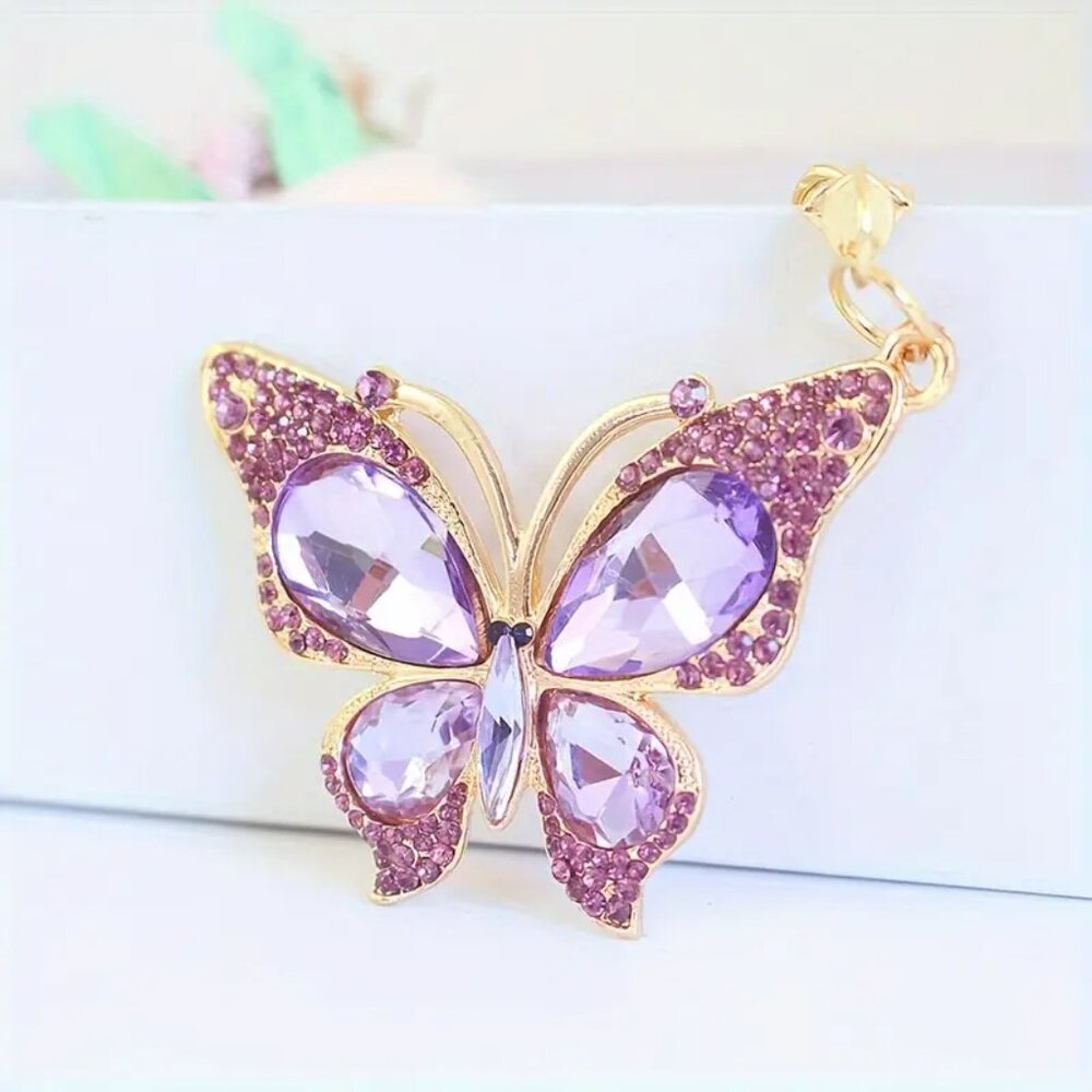 COPY - - Beautiful Butterfly Rhinestone Keychain, NWOT
